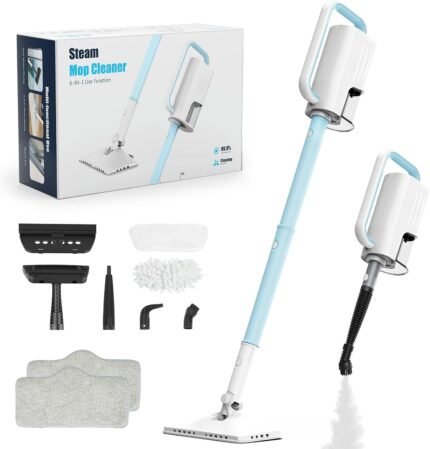 Steam Cleaner, 6 in1 Rotated Steam Mop Cleaner with 2 Modes, 2 Microfiber Pads, 400ML Removable Tank, 23FT Power Cable, Detachable Steam Mops for Floor, Laminate Floor, Tiles Cleaning (Ice Blue)
