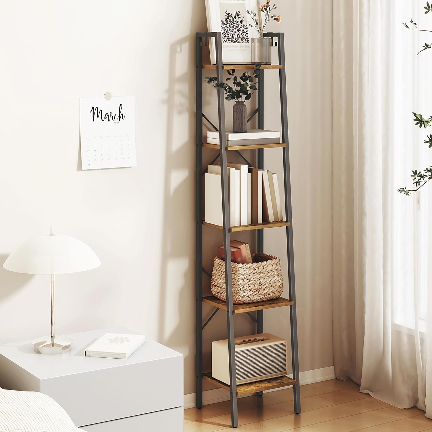Hzuaneri Ladder Shelf, Bookshelf Bookcase, Freestanding Corner Storage Shelve with