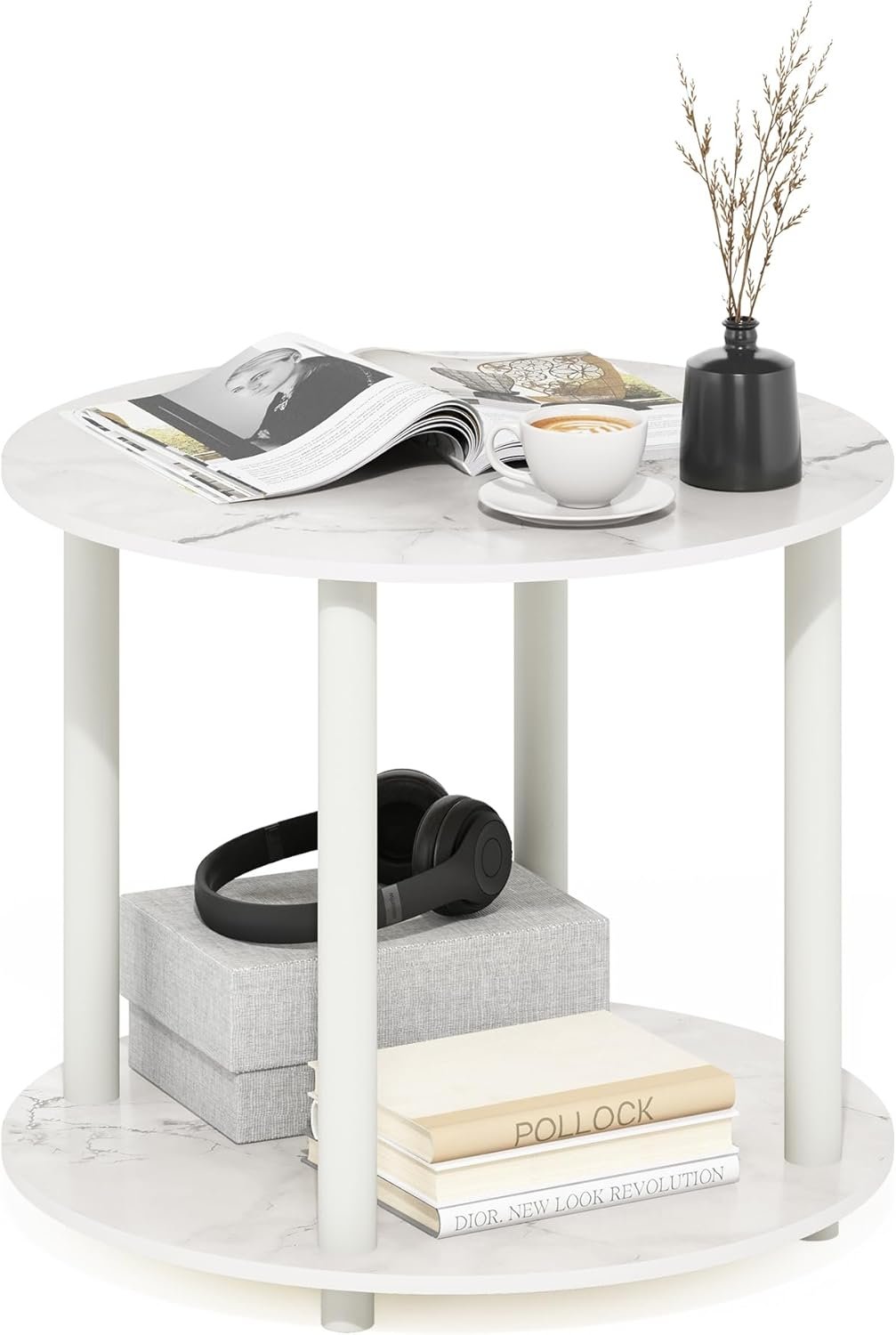 Furinno Turn-N-Tube Simple Design 2-Tier Round Wooden Small Coffee Table,