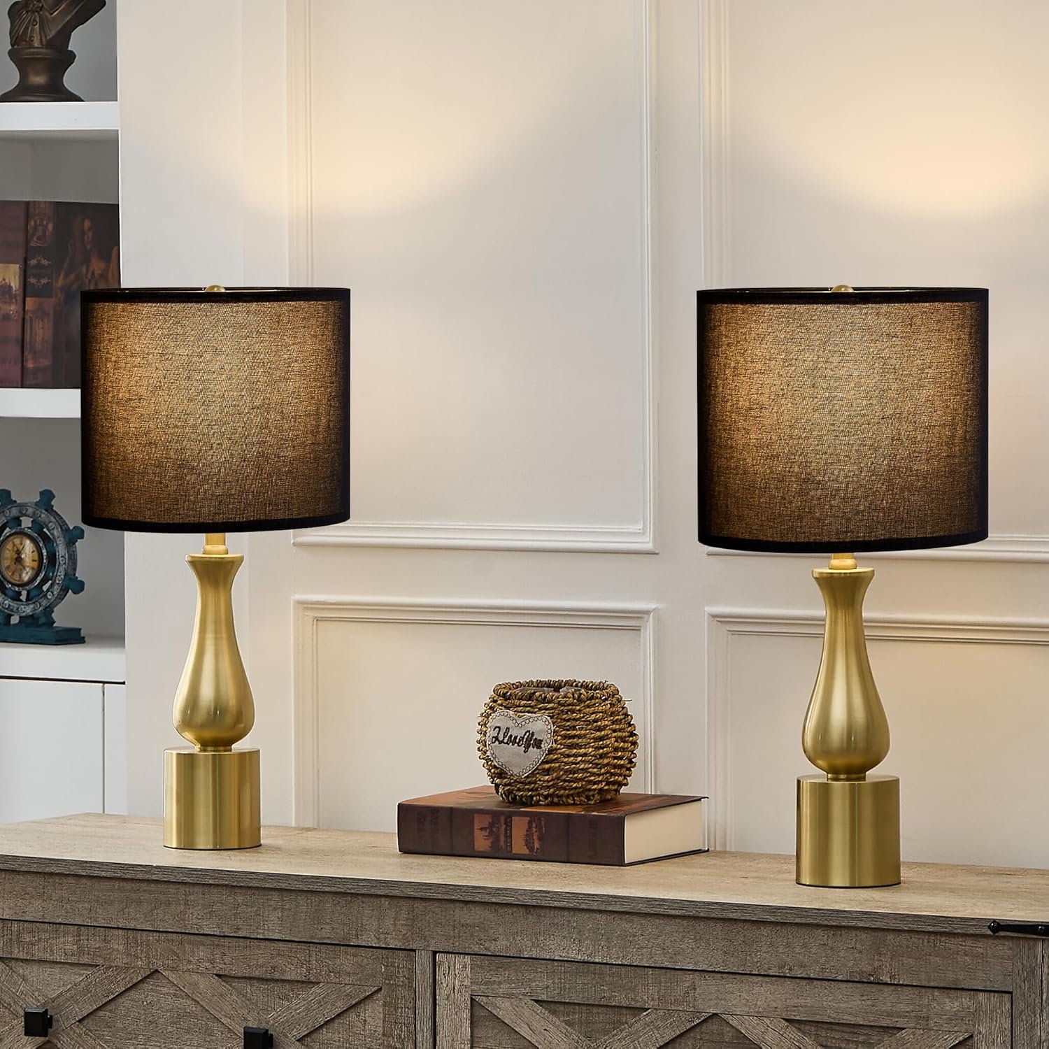 23" Black Gold Table Lamps for Living Room Set of