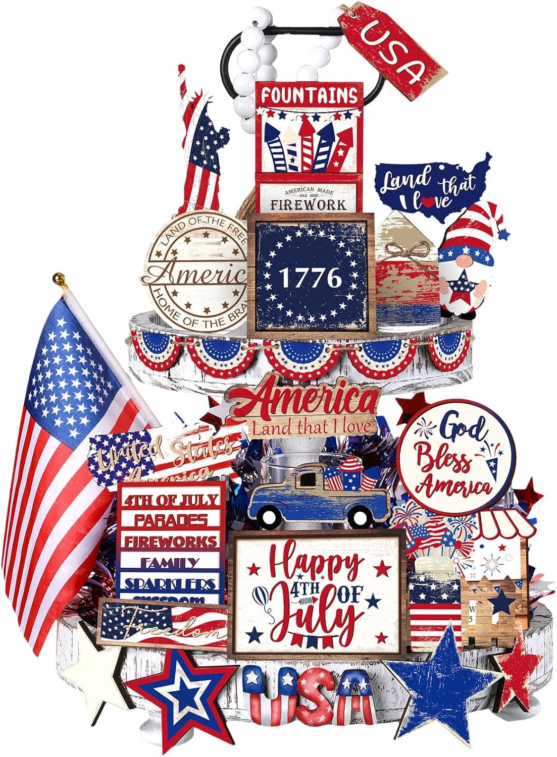 25 Pcs 4th of July Tiered Tray Decor Set Patriotic