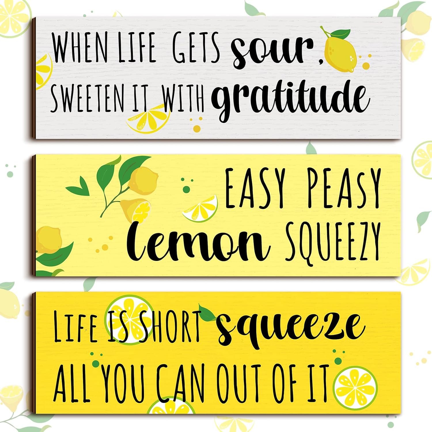 3 Pieces Lemon Wood Sign Lemon Kitchen Decor Inspirational Quote