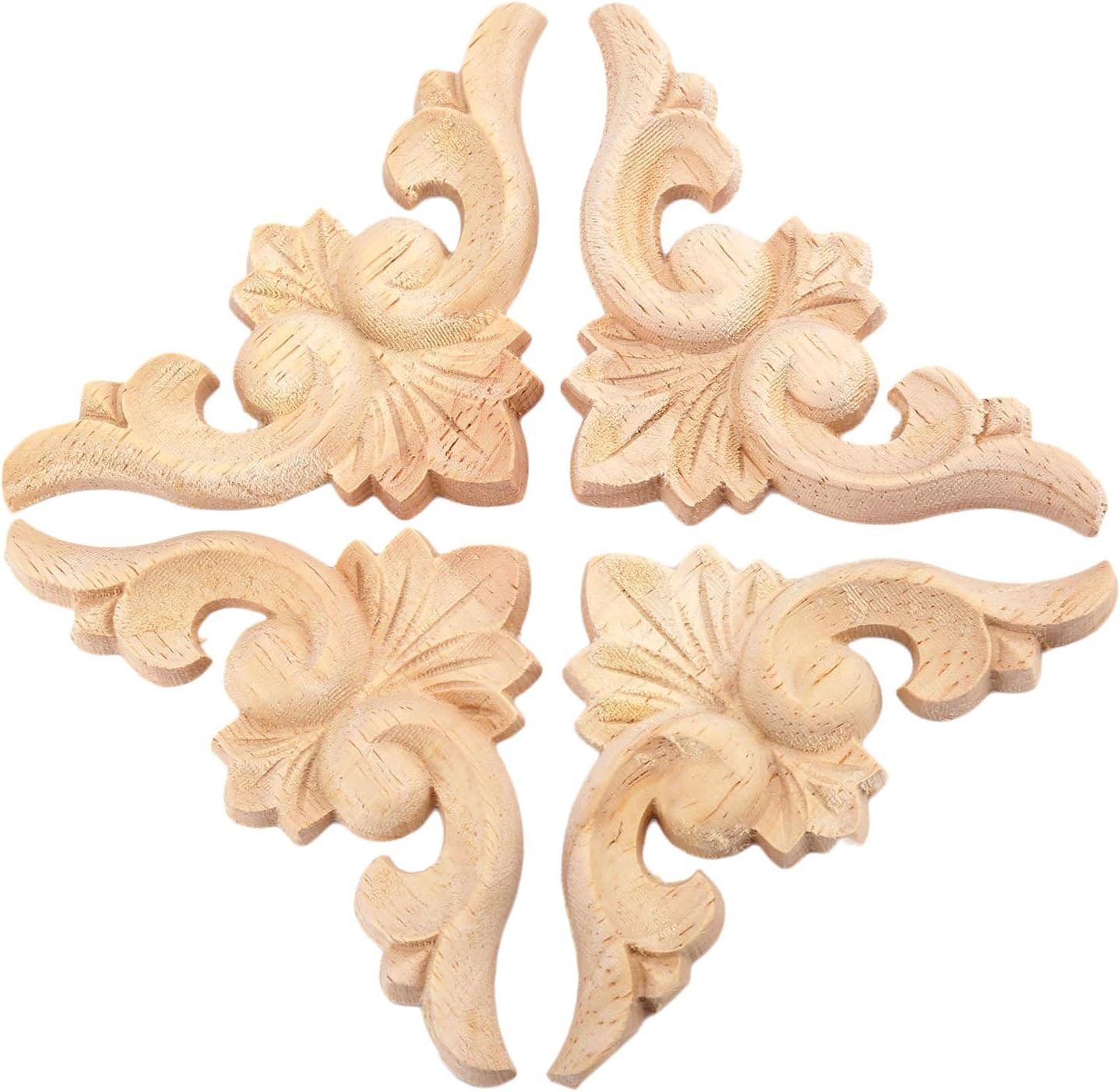 4-Pack Wood Carved Appliques Onlay Decal for Furniture, 6x6cm/2.36"x2.36", Corner