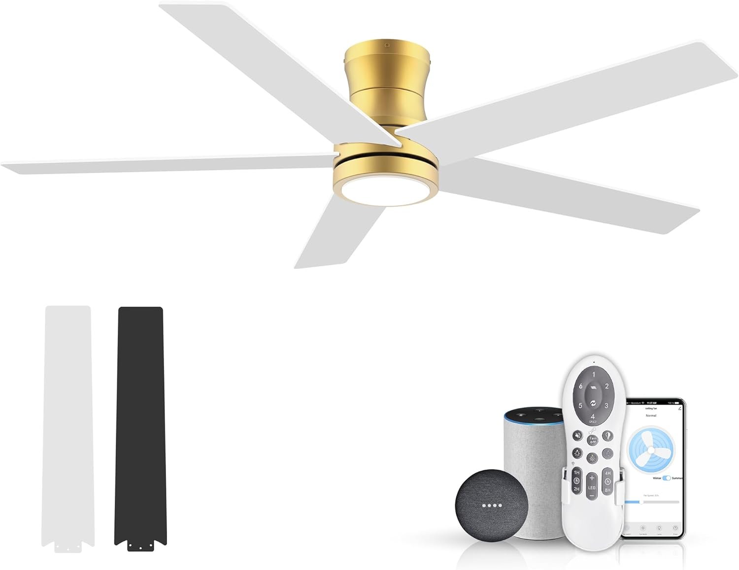 52" Smart Low Profile Ceiling Fans with Lights Remote,Outdoor Indoor