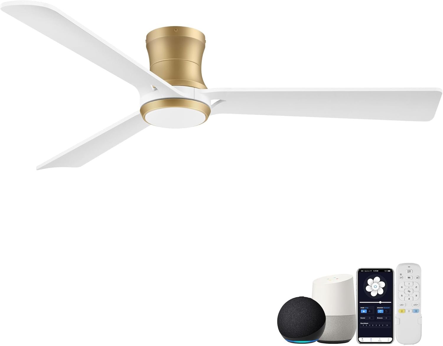 52in Wood Ceiling Fans with Lights Remote,Smart Low Profile Flush