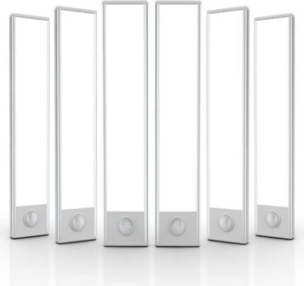 6 Pack Under Cabinet Lighting Wireless, 32 LED Rechargeable Battery Motion Sensor Light Indoor, Stick On Magnetic Closet Lights, Under Counter Lights for Kitchen, Stairs, White 8 in