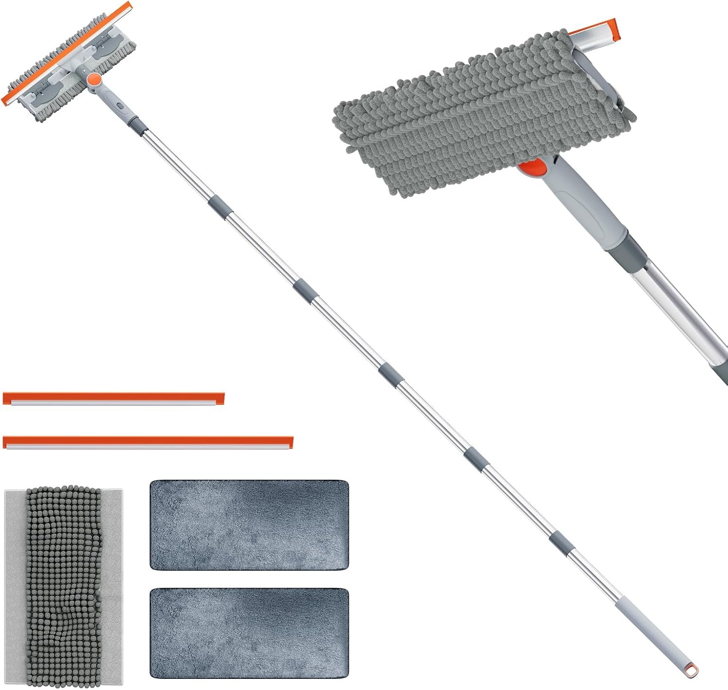 6.4FT Extendable 2-in-1 Window Squeegee & Scrubber with Long Handle,