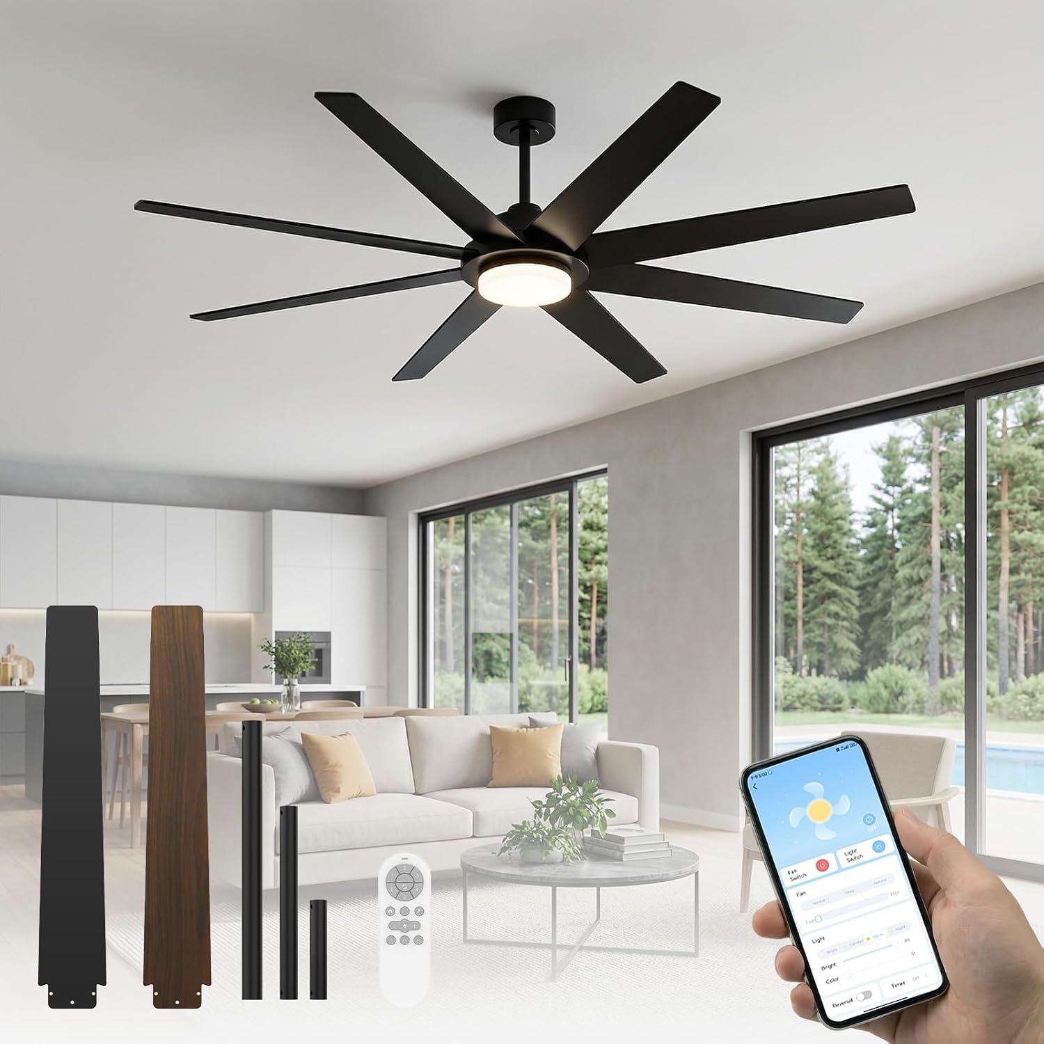 72 Inch Ceiling Fans with Lights, Large Ceiling fan with
