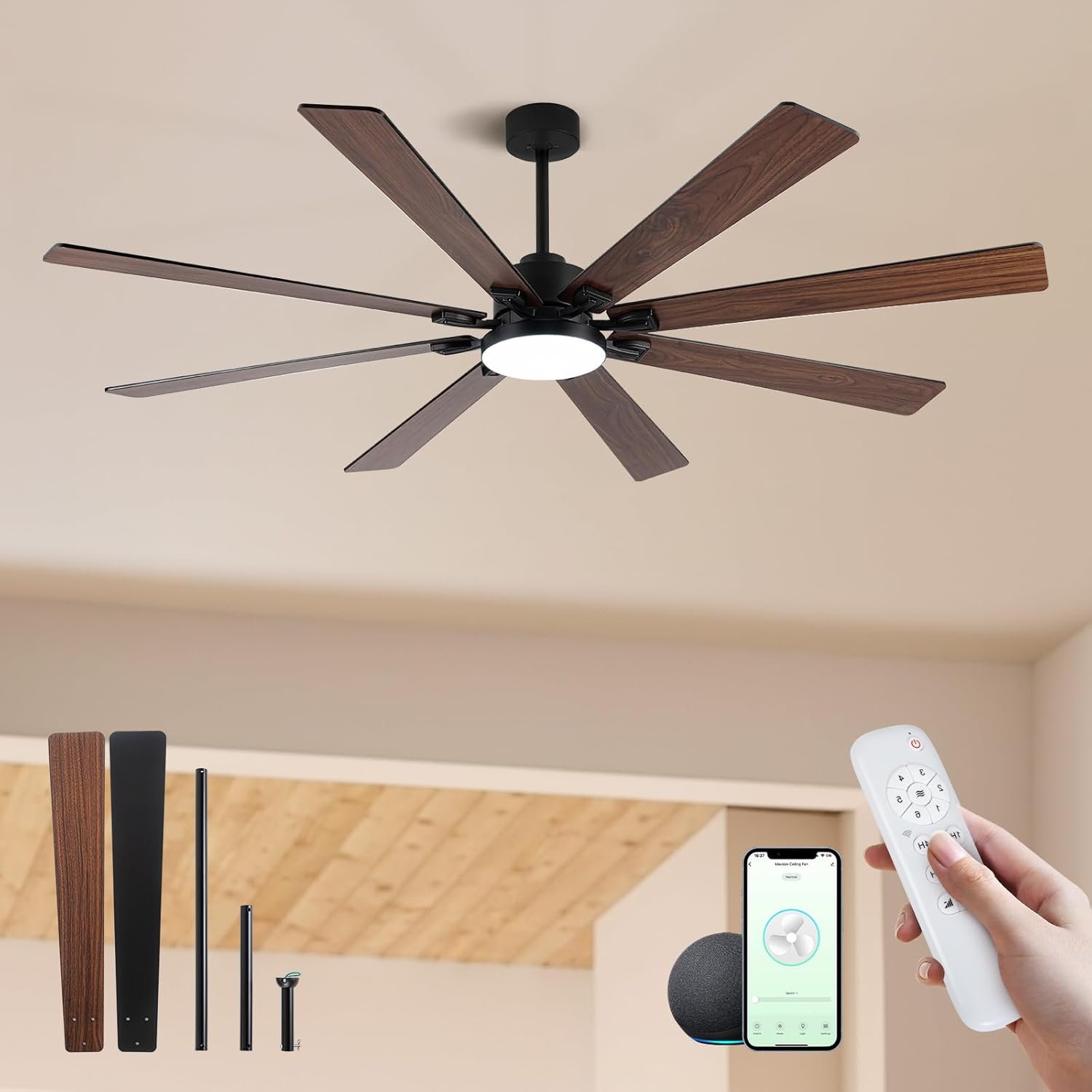 72 Inch Large Smart Ceiling Fan with Light and Alexa/APP(via