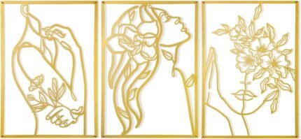 AGIOTA 3 Pcs Gold Wall Decor Above Bed Minimalist for Living Room Metal Line Art - Female Body, Gold Room Decor for Bedroom Modern Wall Art for Indoor 15inch