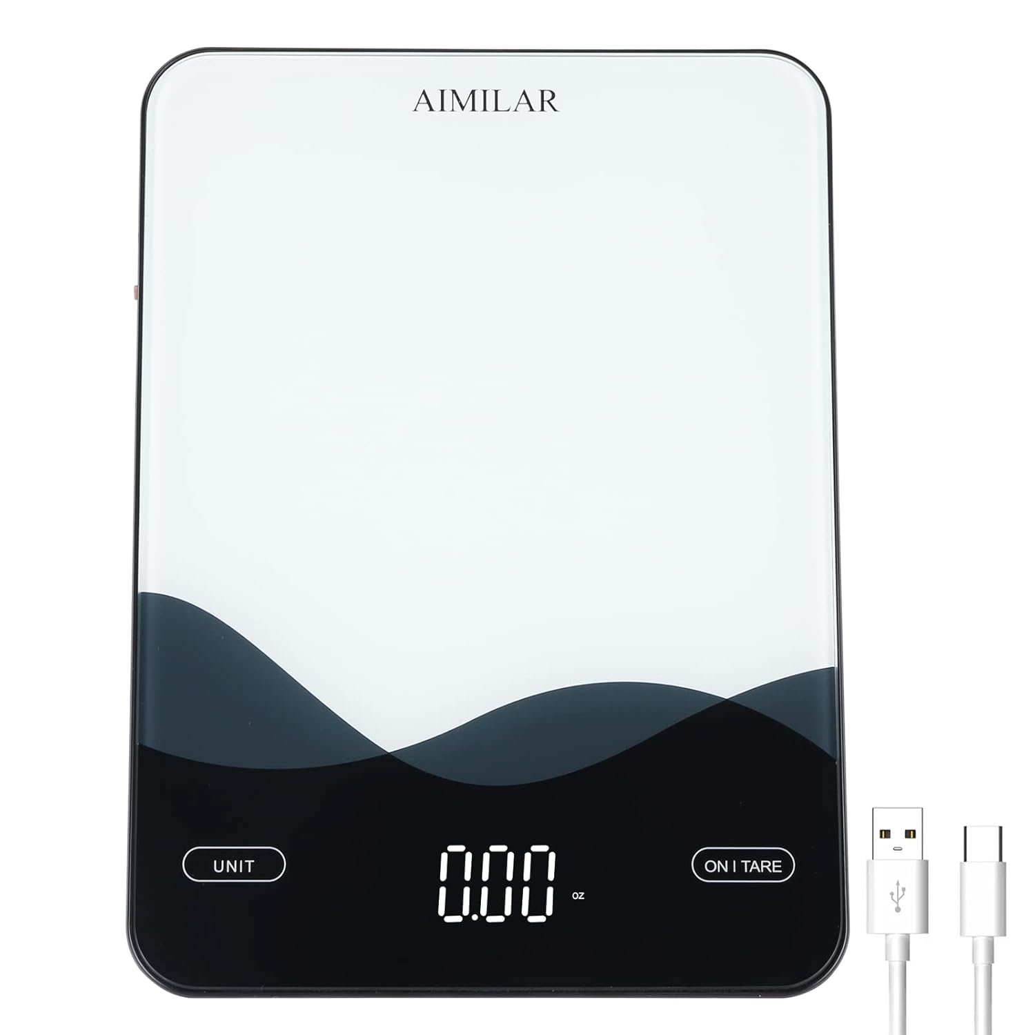 AIMILAR Digital Kitchen Scale 22lb/10kg USB-C Rechargeable, Tempered Glass Top