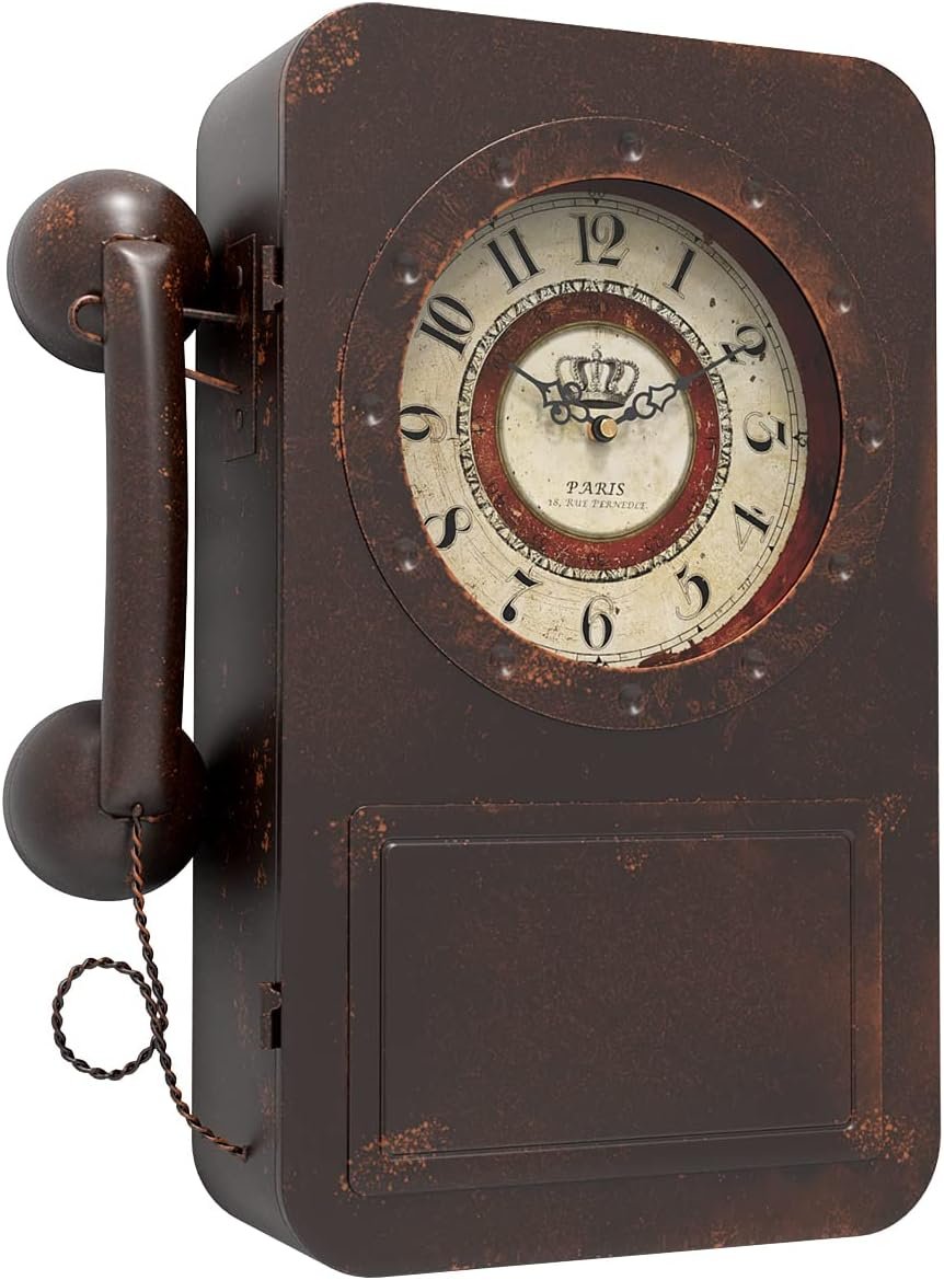 Abdurey Retro Old Telephone Wall Clock with Hidden Safe, Battery