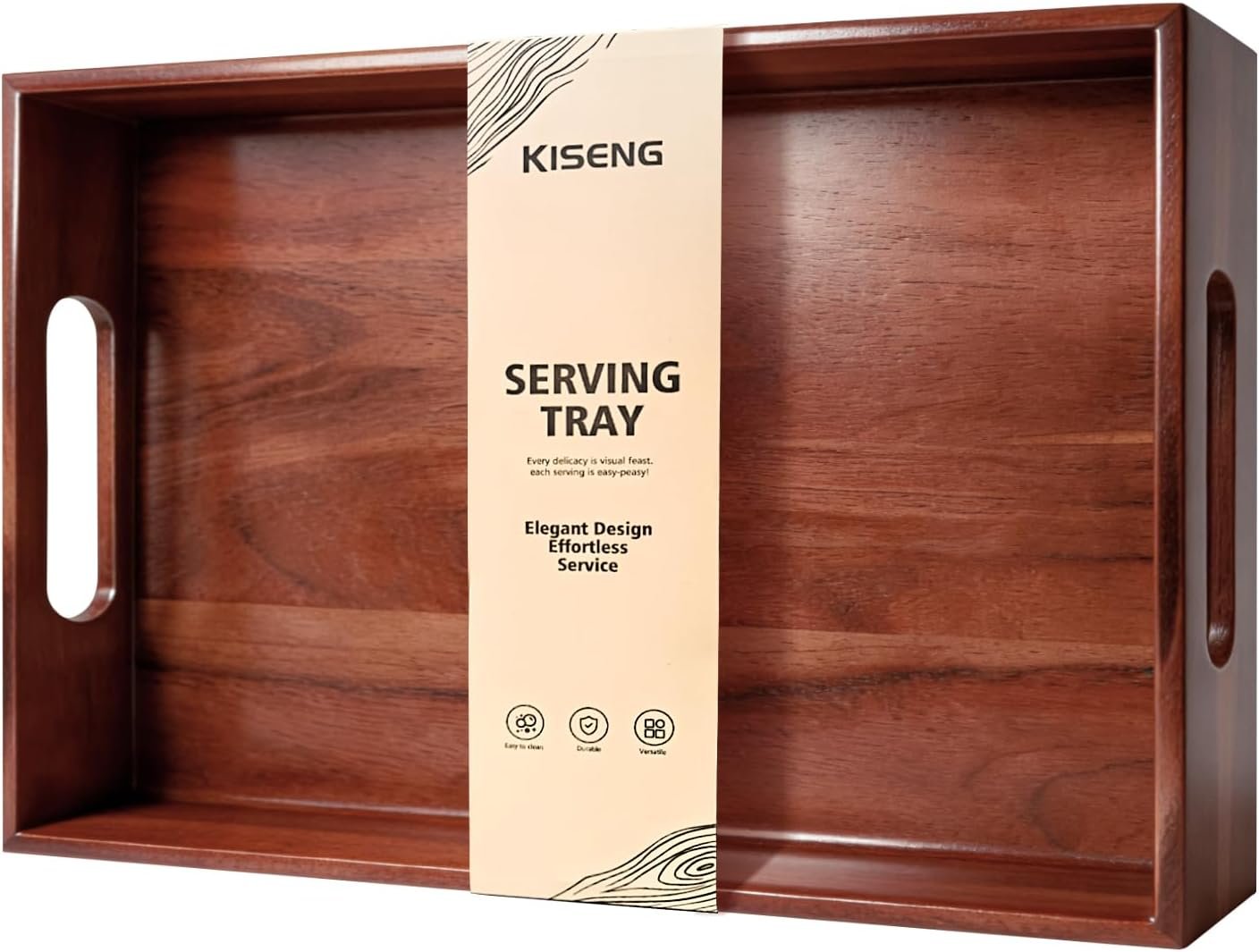 Acacia Wood Serving Tray with Handles, 17 x 12 Inch