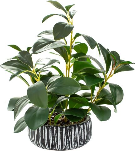 AlphaAcc Artificial Plants Decor Greenery Fake Succulents Indoor Potted Fake Plant with Rustic Black Clay Planter for Home Decor Farmhouse Room Bathroom Bedroom Kitchen Office Table Decor