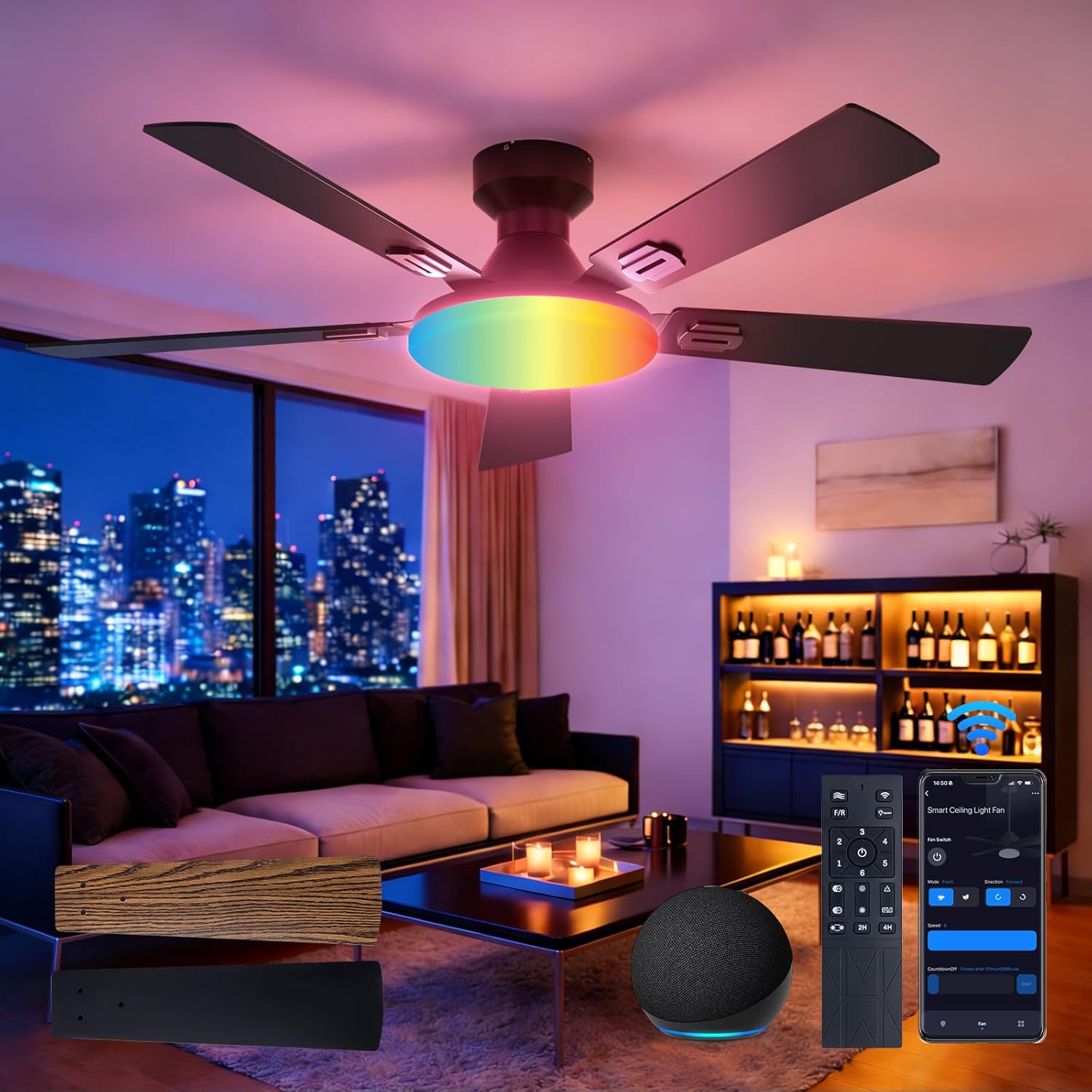 Amico Ceiling Fans with Lights, 52'' Smart RGB Ceiling Fan