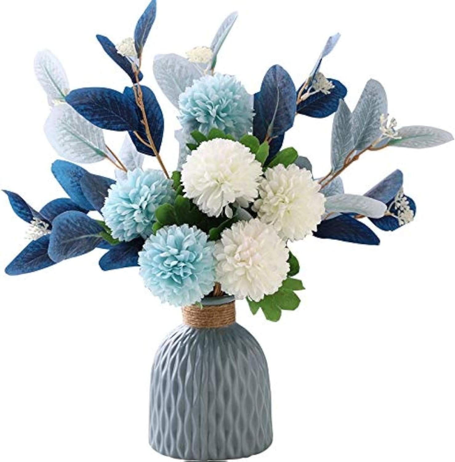 Artificial Flowers with Ceramic Vase Faux Hydrangea Flower Arrangements Table