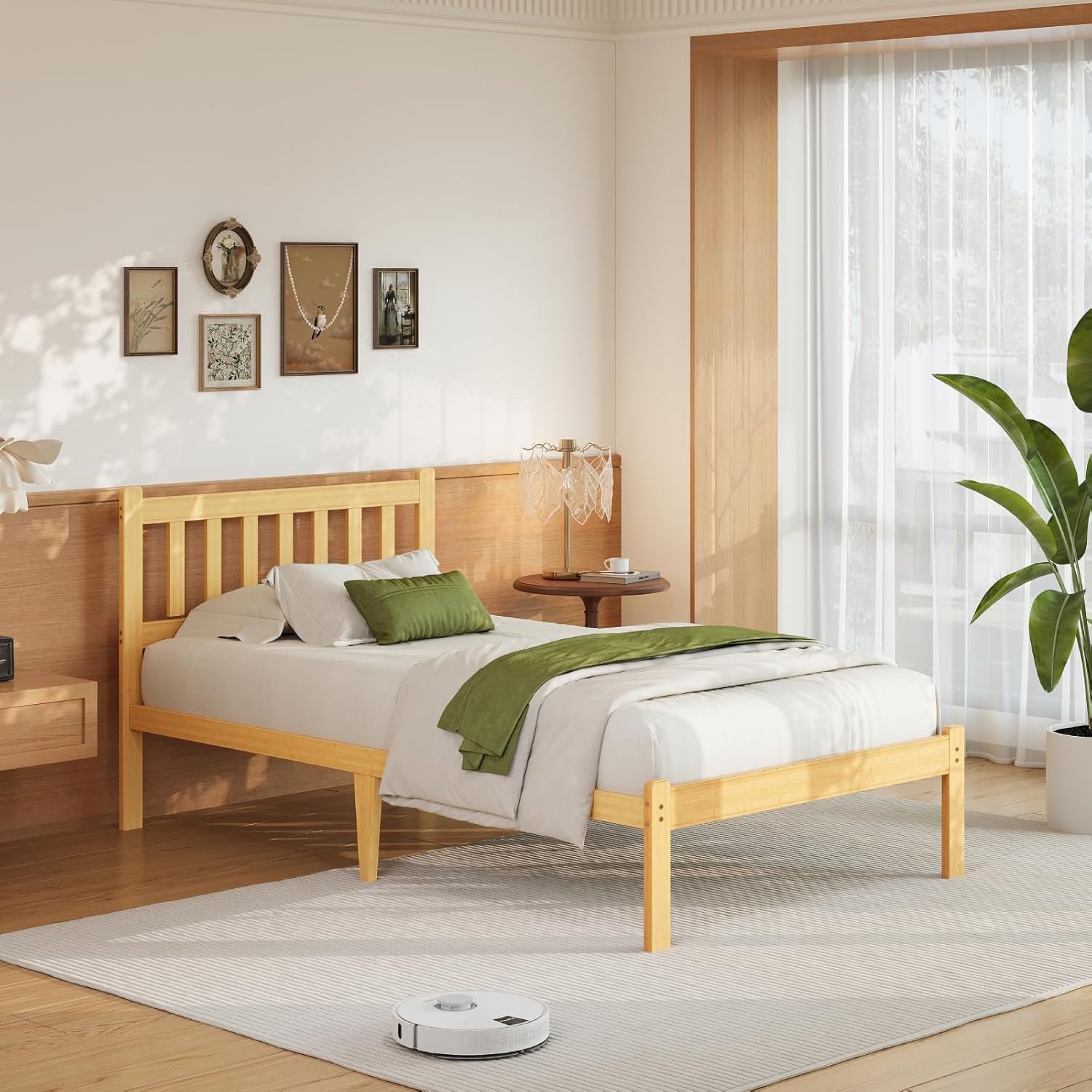 Askeld Wood Twin Bed Frame with Headboard, 14 Inch High