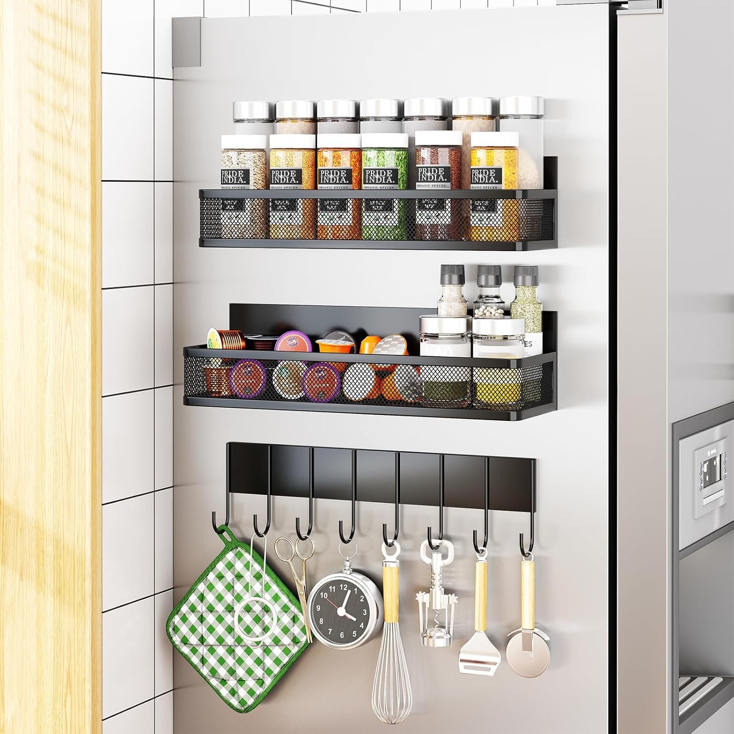 Aufworld Magnetic Spice Rack for Refrigerator, 3 Pack Magnetic Shelf,