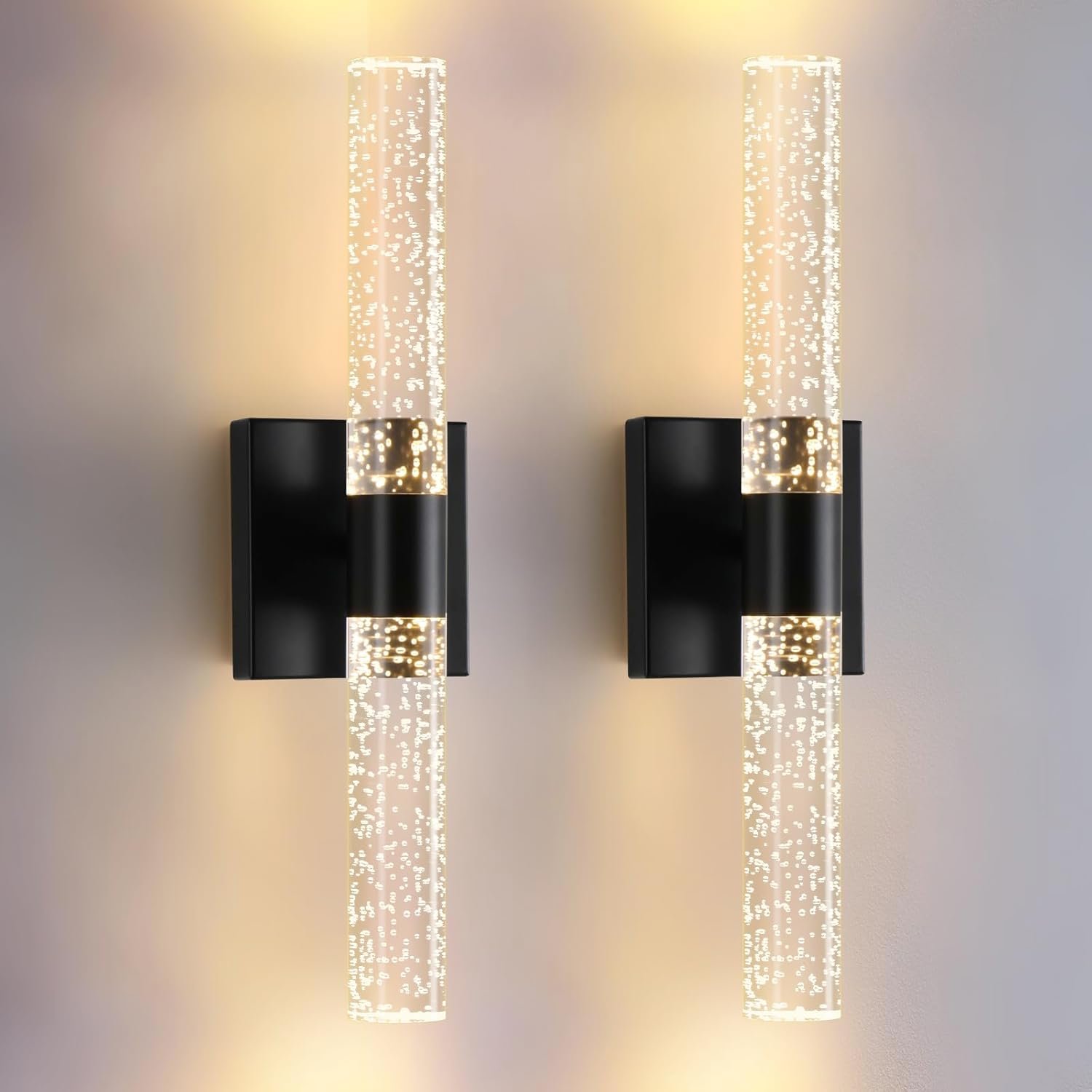 Black Modern LED Wall Sconces Set of Two 3000K-6000K Crystal