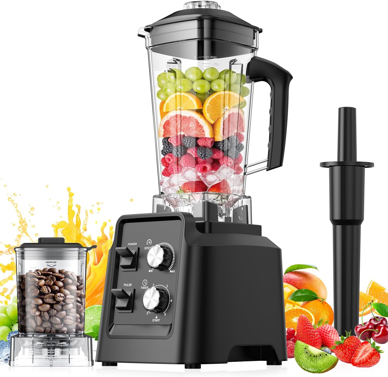 Blender, 1800W Blender with Grinder - 6-Blade Professional Smoothie Blenders