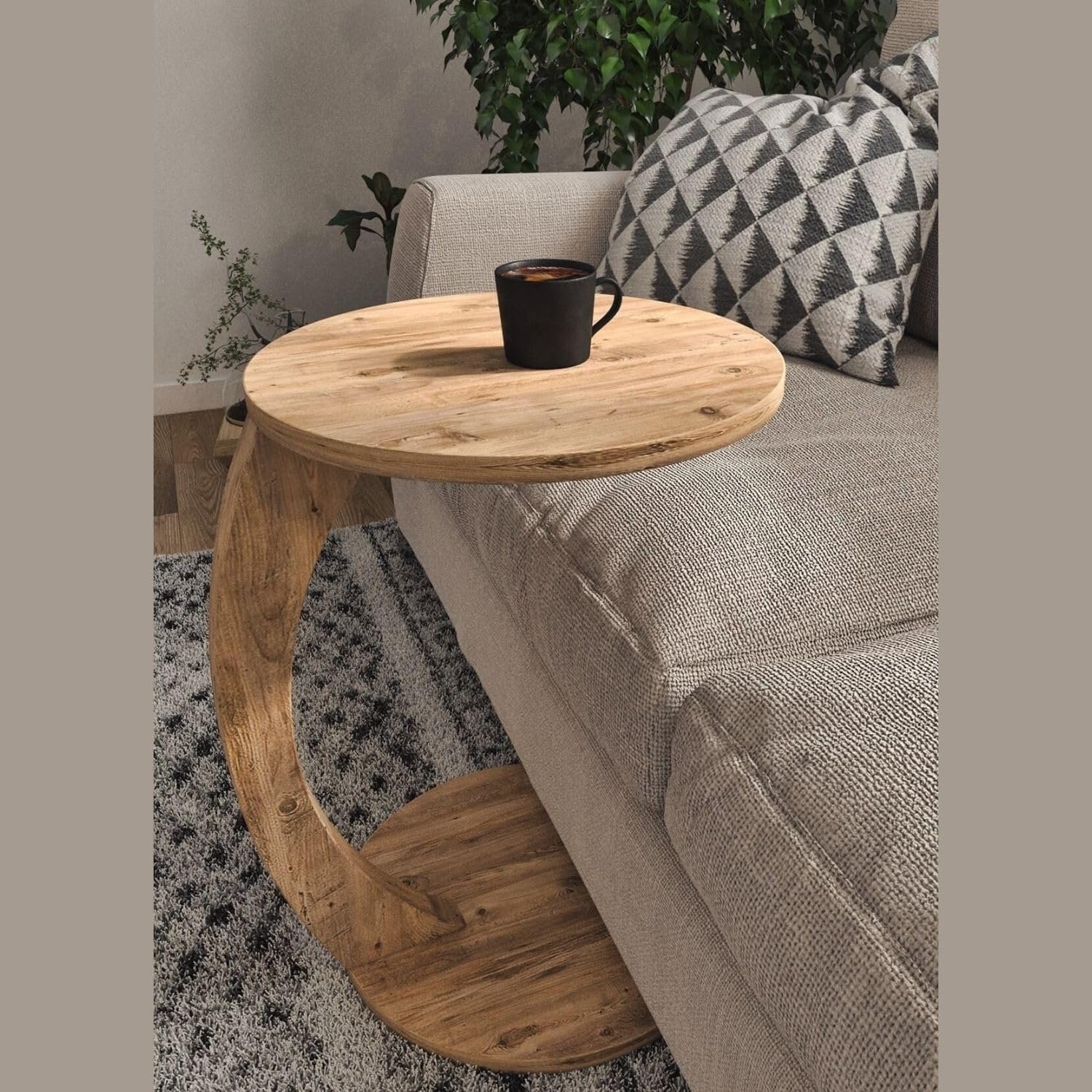 C Shaped End Table for Couch Small Places, Space Saver