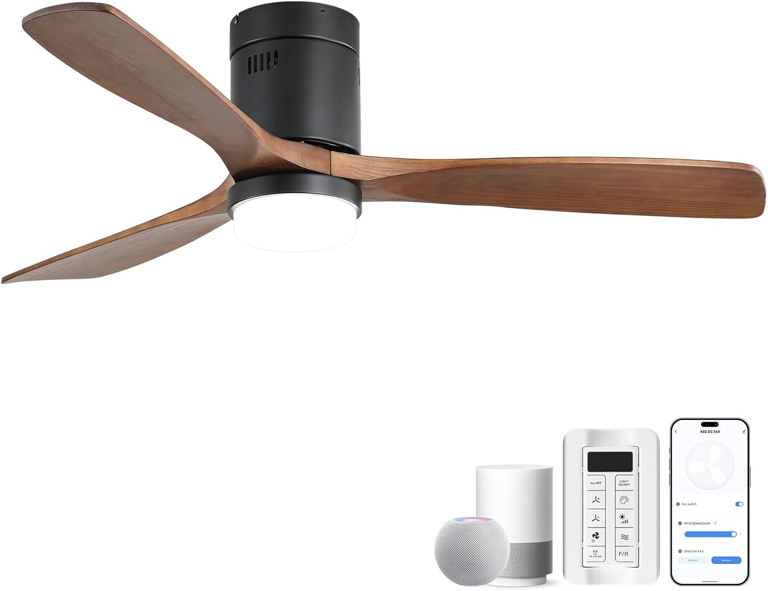 CACI Mall Smart 52 inch Wood Flush Mount Ceiling Fans