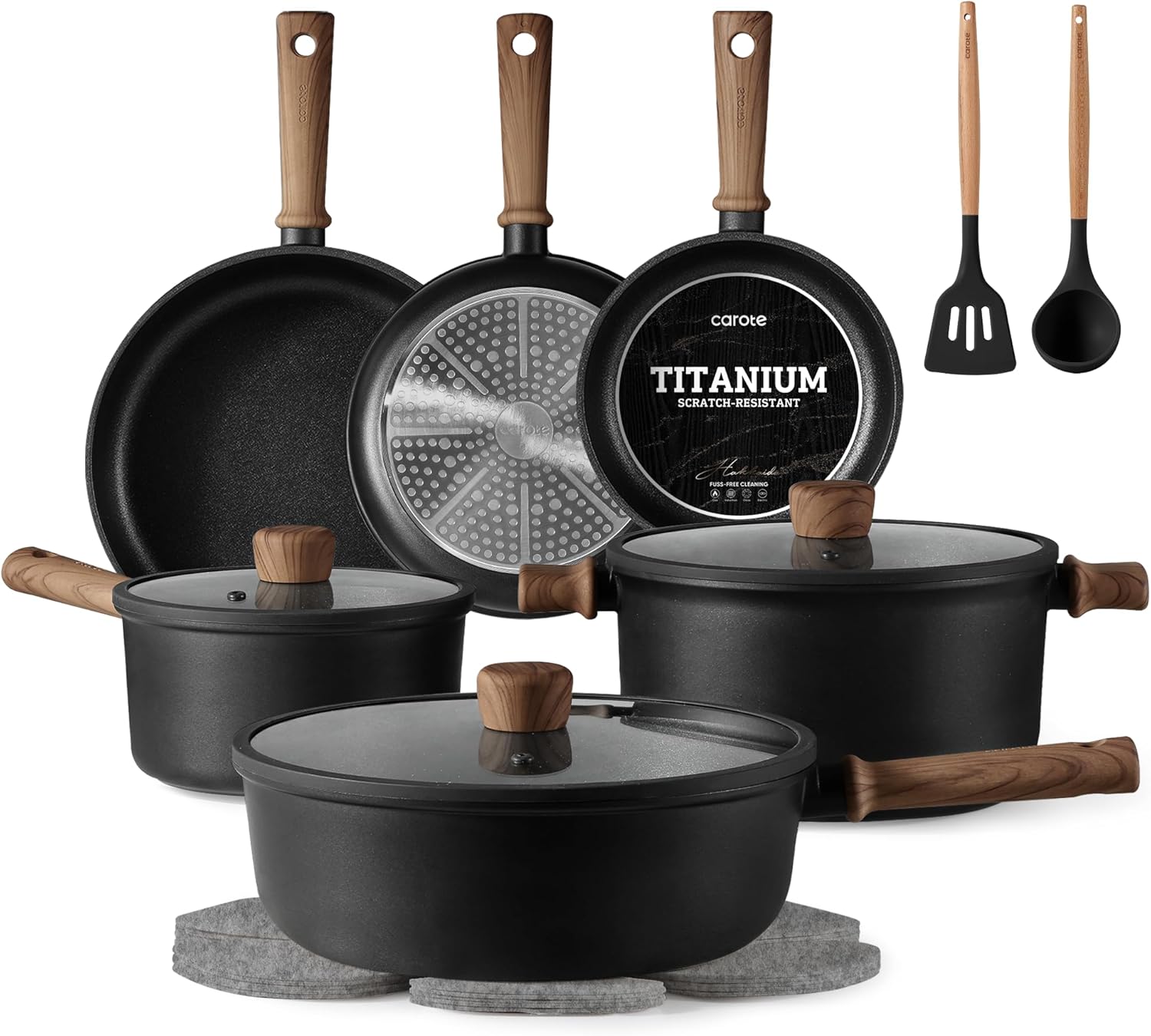 CAROTE Nonstick Pots and Pans, Induction Titanium Cookware Set 16pcs