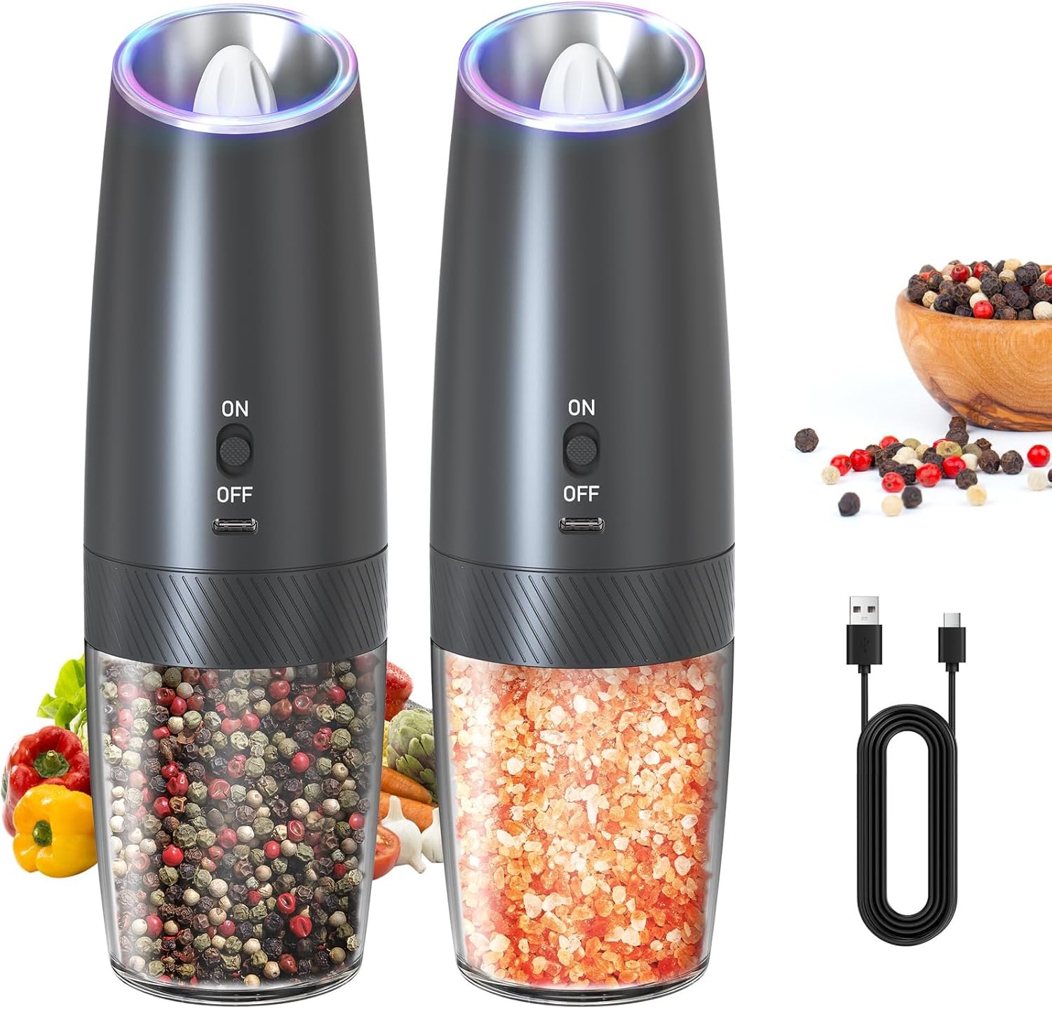 CIRCLE JOY Rechargeable Electric Salt and Pepper Grinder Set Gravity