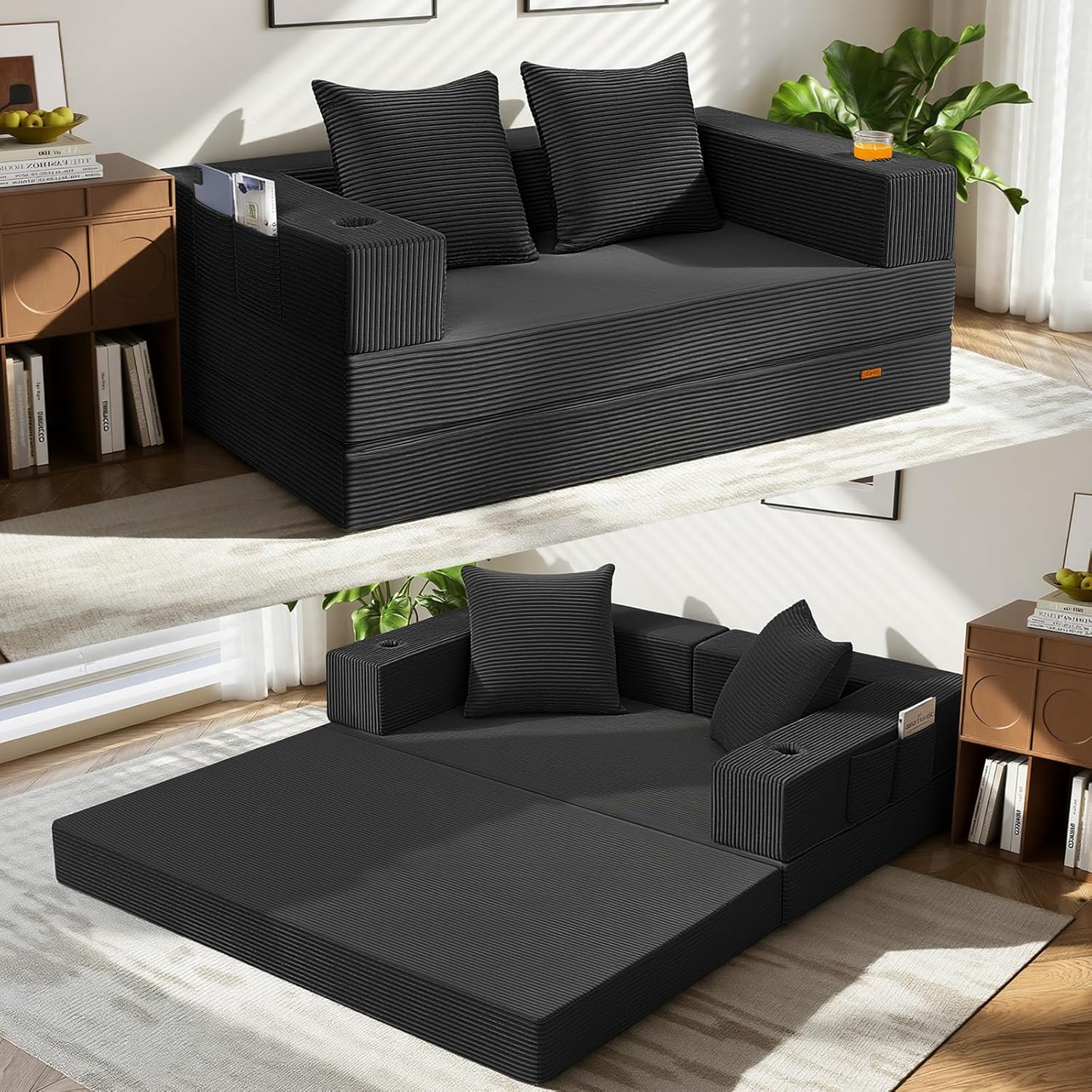 COMAX Futon Sofa Bed, 4‑in‑1 Convertible Sofa Bed, Folding Boneless