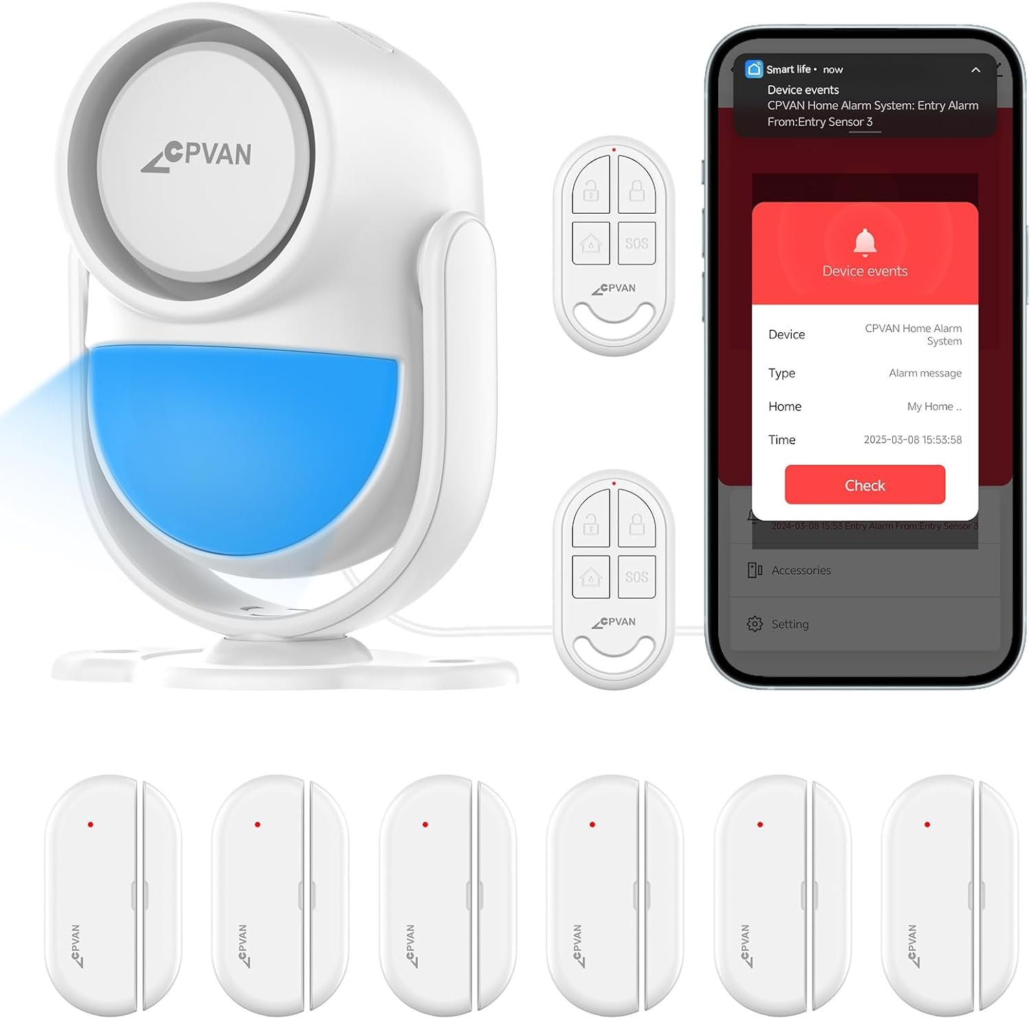 CPVAN Home Alarm System with PIR Motion Sensor, WiFi Wireless