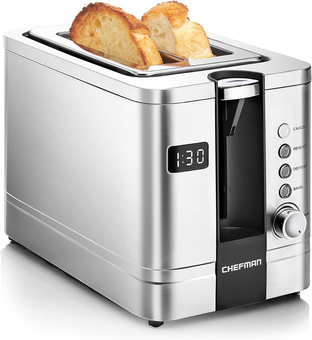 Chefman 2-Slice Digital Toaster, Pop-Up, Stainless Steel, Extra-Wide Slots For