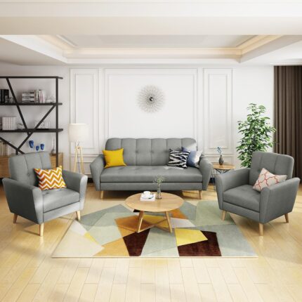 Christopher Knight Home Treston Mid-Century Fabric Sofa Chat Set, 3-Pcs Set, Grey / Natural