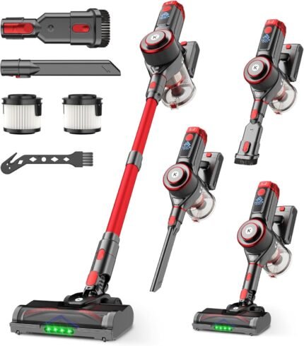 Cordless Vacuum Cleaner, 650W 55KPa Powerful Stick Vacuum, 70-Min Runtime, Self-Standing, Anti-Tangle Brush, OLED Display, Vacuum for Carpet, Hardwood Floors & Pet Hair