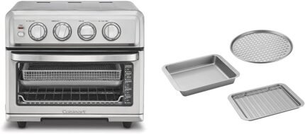 Cuisinart Air Fryer + Convection Toaster Oven, 8-1 Oven with Bake, Grill, Broil & Warm Options, Stainless Steel, TOA-70 & AMB-TOB4 Toaster Oven Baking Pan 4-Pc Set