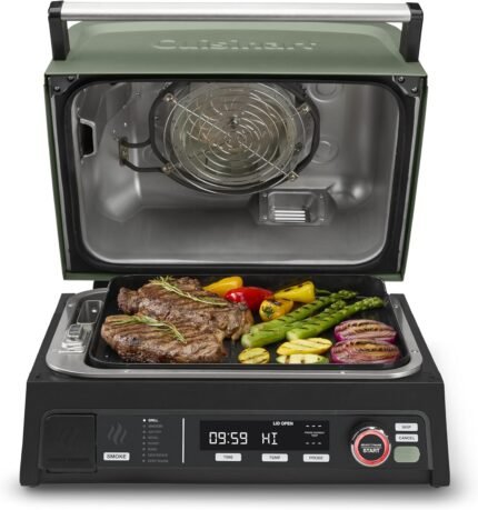 Cuisinart FlavorBoost™ 8-in-1 Outdoor Electric BBQ Grill & Portable Smoker, Air Fryer Grill Combo with Smart Probe, Smoke Drawer, 154 sq. in., Patio & Balcony Grill for Apartments, CEG-1302