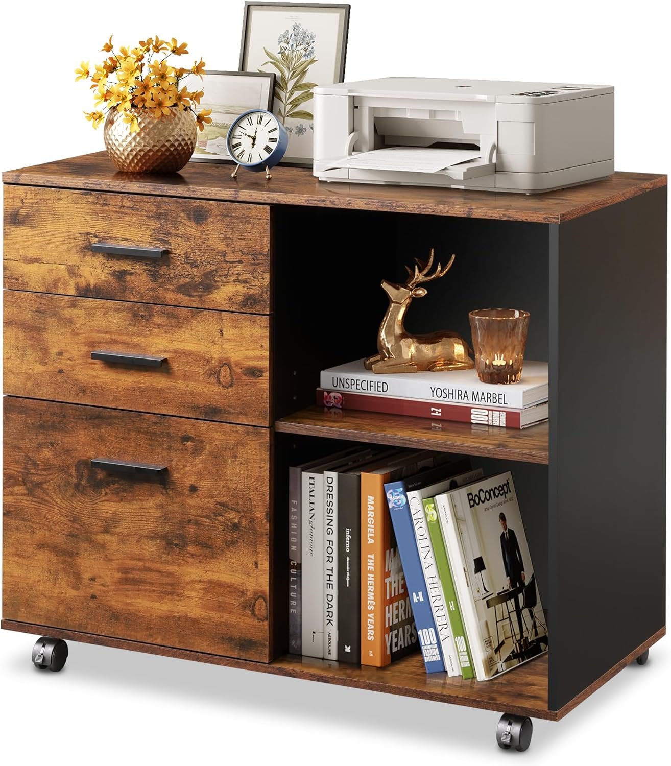 DEVAISE 3 Drawer Mobile File Cabinet, Wood Lateral Filing Cabinet,