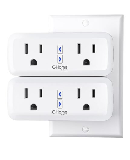 Dual Smart Plug 15A, GHome Smart Plugs Work with Alexa and Google Home, 2-in-1 Compact Smart Outlet Timer with APP Remote Control, 2.4GHz Wi-Fi Only, No Hub Required, FCC Listed, 2 Pack
