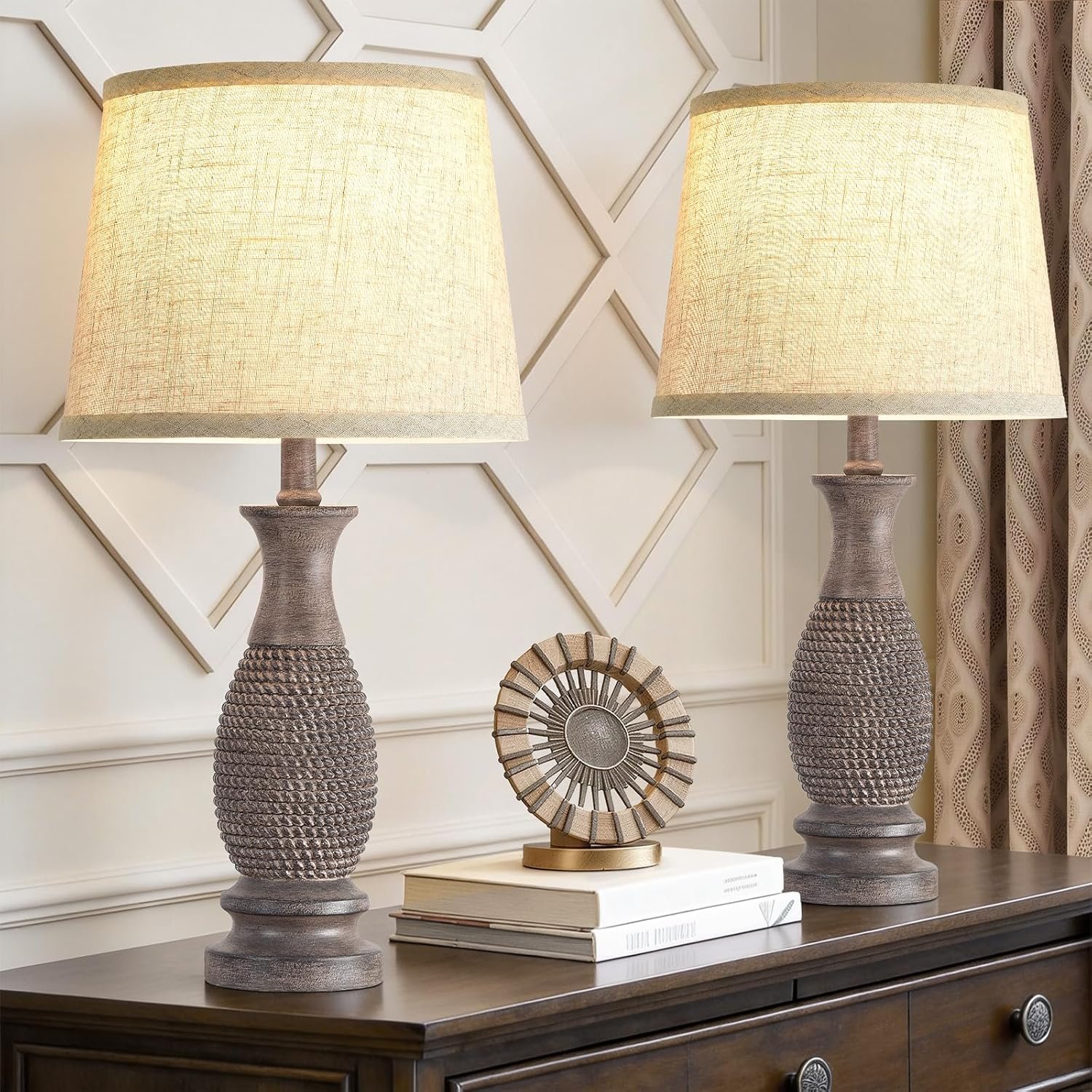 EJIAXIN Table Lamps Set of 2-21.6" Resin Farmhouse Bedside Lamps