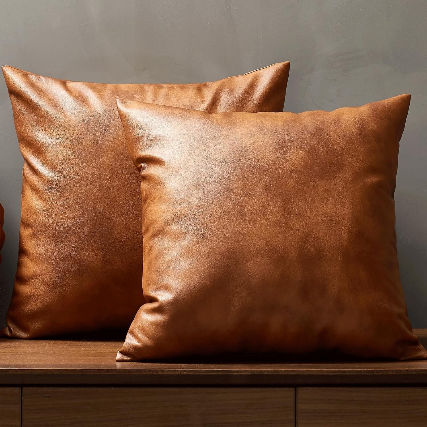 EUCIOR Faux Leather Throw Pillow Covers 20X20 Set of 2,Luxury
