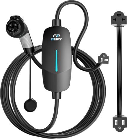 EVDANCE Level 1&2 EV Charger, Electric Vehicle Portable Charger with 25FT Cable, Home EV Charging Station for J1772 Electric Cars, 12A 120V/16A 240V, NEMA 5-15 & NEMA 6-20 Plug