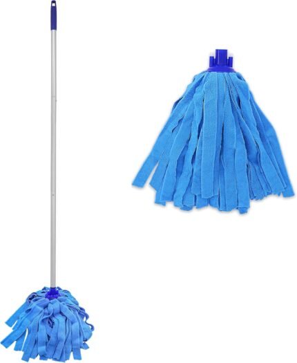 EaseYourDay Mop, One Pole with Two Blue Microfiber Cloth Heads (1 Handle & 2 Mop Heads)