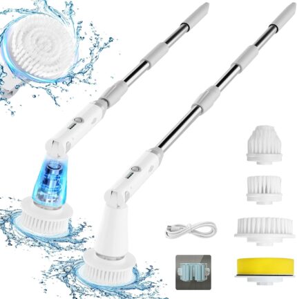 Electric Spin Scrubber, Bathroom Cleaner, Power Shower Cleaning Brush with Extendable Handle & 4 Brush Heads, Shower Scrubber for Bathtub Tile Grout Kitchen Window and Floor