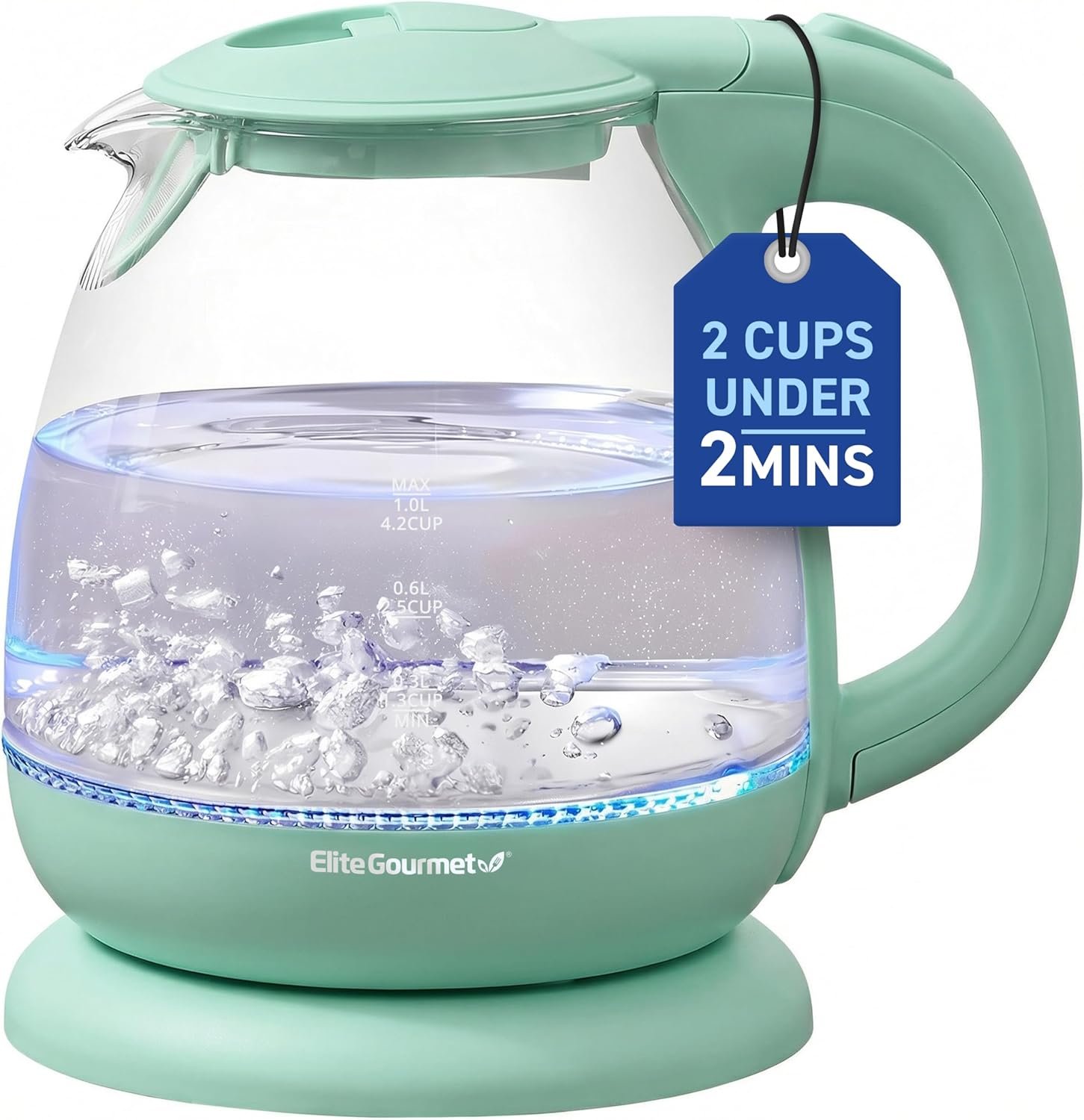 Elite Gourmet 1L Glass Electric Water Kettle, BPA-Free, Fast Boil,