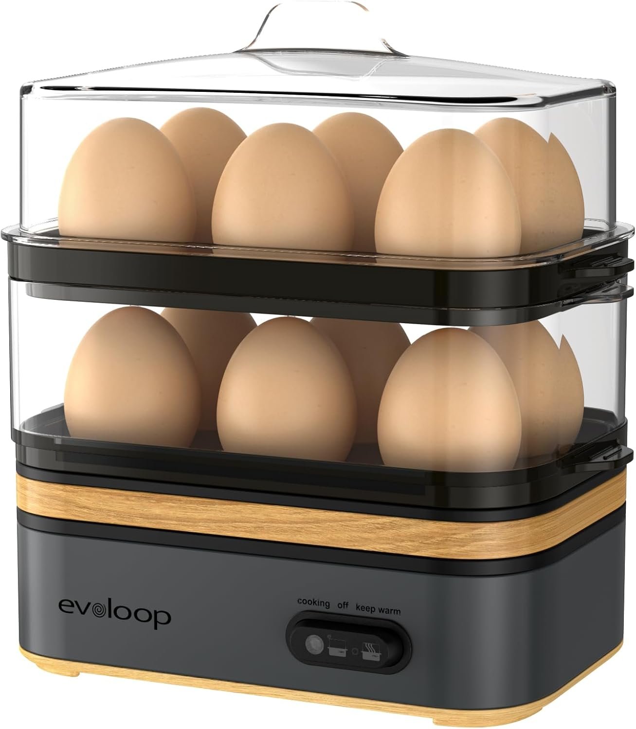 Evoloop Rapid Egg Cooker Electric 12 Eggs Capacity, Soft, Medium,