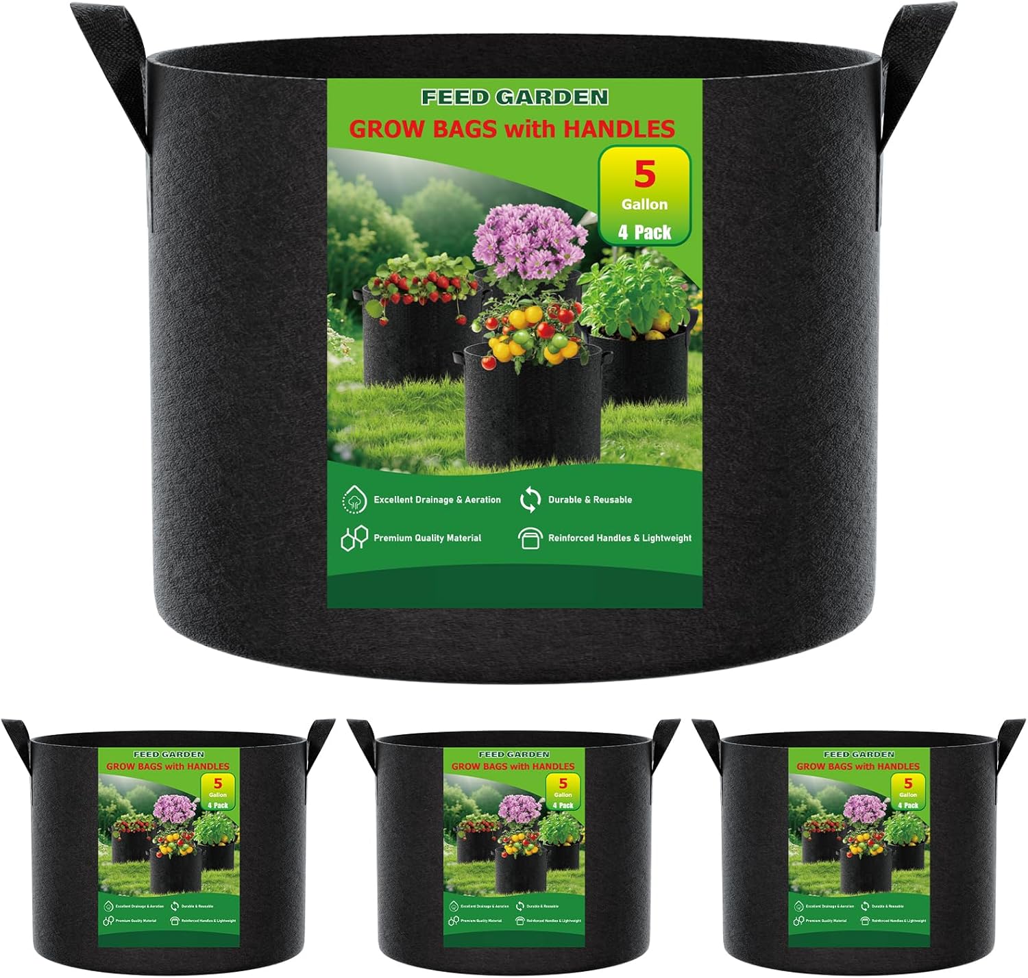 FEED GARDEN 5 Gallon Grow Bags 4 Pack – 300G