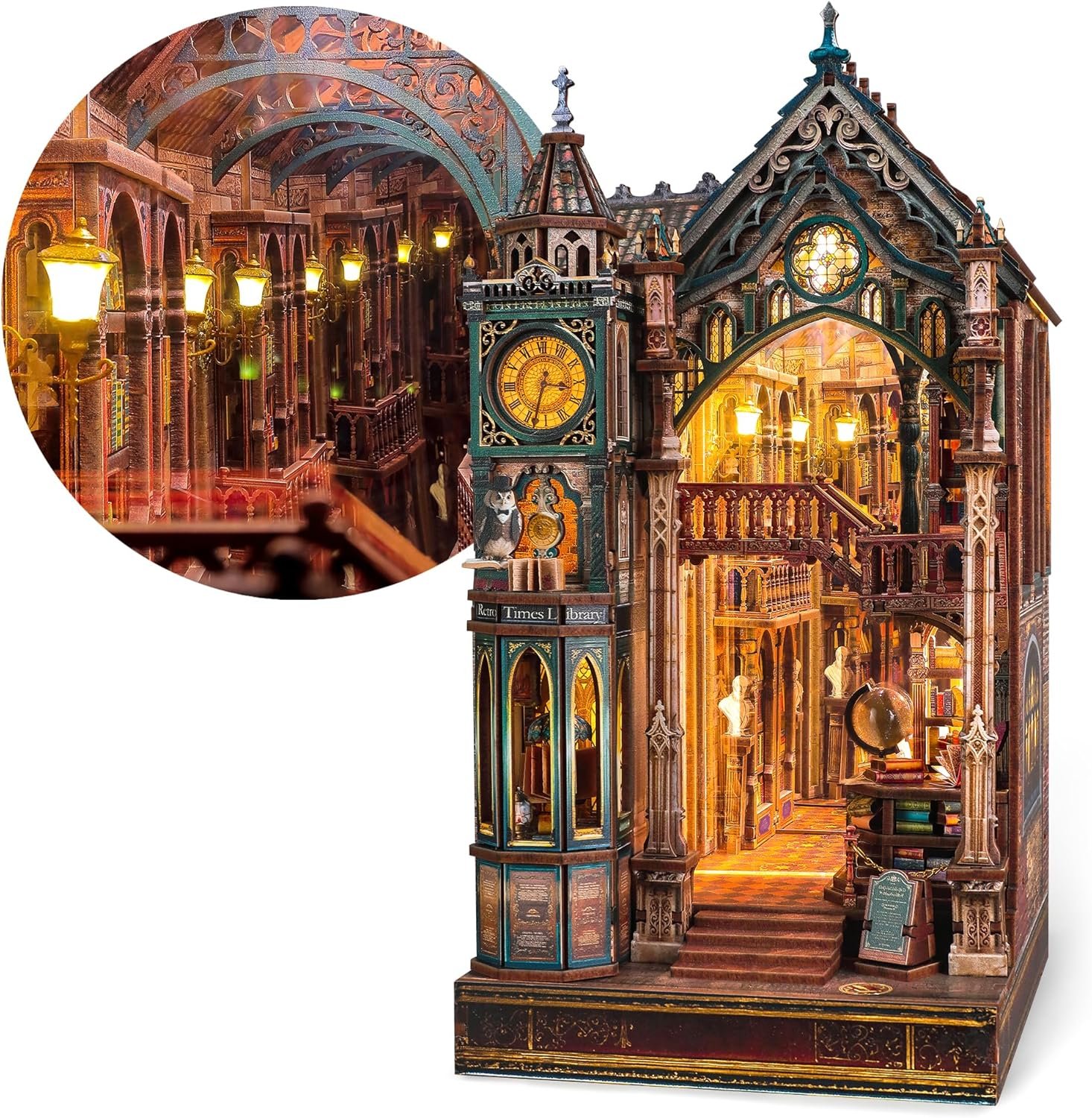 FUNPOLA Magic Library Book Nook Kit – LED 3D Wood