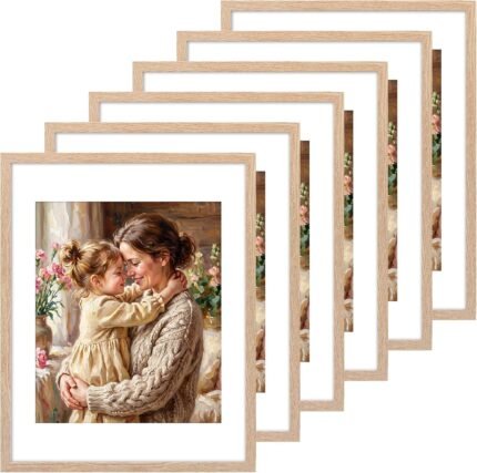 Fixwal 11x14 Picture Frame Set of 6, Gift for 2026 Graduation Father's Day, Thin Border and Light Weight Photo Frames for Wall, Natural