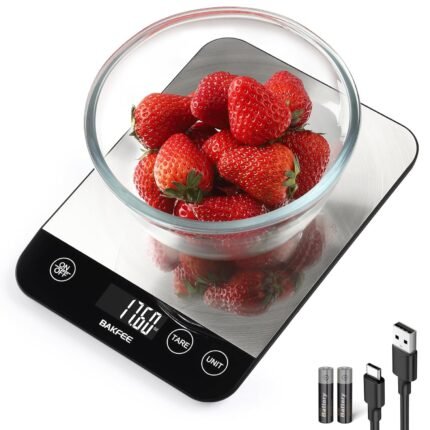Food Scale, 33lb Rechargeable Kitchen Scale with Stainless Steel, Grams and Ounces, USB Charging, 1g High Accuracy for Baking, Cooking & Food Prep, Black, BK806