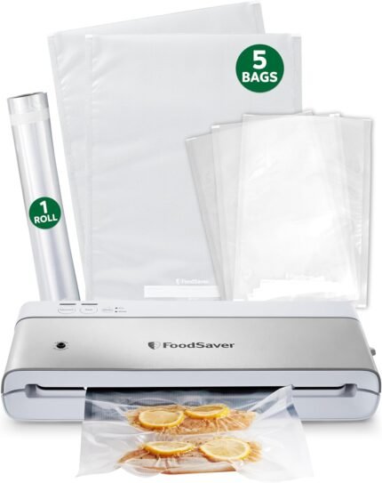 FoodSaver Compact Vacuum Sealer Machine with Airtight Bags and Roll - Ideal for Sous Vide and Airtight Food Storage, White