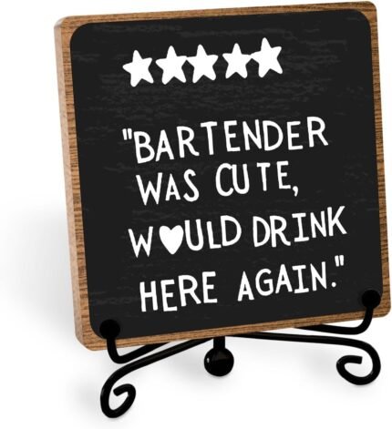 Funny Home Bar Plaque, Wooden with Stand, Bar Table Decorations, Desk Shelf Decor Supplies